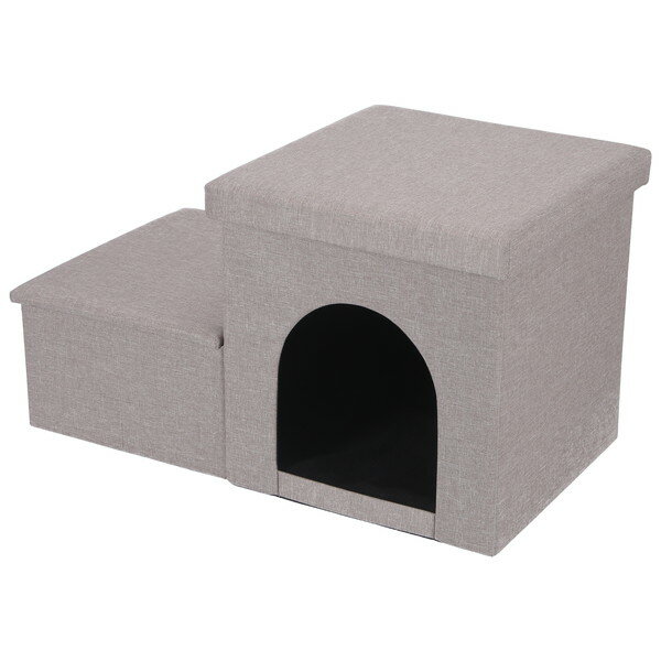 不二貿易 53724 収納付きペットステップ&ハウス ライトグレー メーカー直送