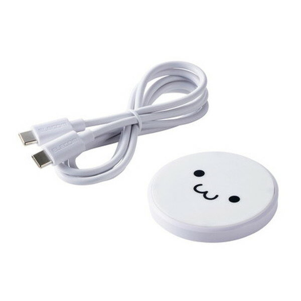 ELECOM W-QA28WF ワイヤレス充電器 Qi 認証 12W/10W/7.5W/5W 卓上 充電器 ケーブル付属 1m 置くだけ充電 薄型 コンパクト しろちゃん(ホワイト×ブラック)
