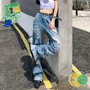 ダメージ ジーンズ レディース クラッシュ ワイドパンツ デニム 美脚 ジーンズ 着痩せ ゆったり ストレート ゆったり 大人 女性用 気持ちいい きれいめ ボトムス 大きいサイズ 小さいサイズ シルエット Yj6x