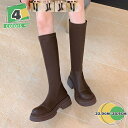 1000円OFFクーポン ブーツ レディース ロング 秋冬 シンプル 美脚 長靴 厚底 カジュアル 履きやすい レディース ロングブーツ 無地 太ヒール ジョッ...