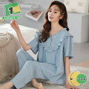 1650円OFFクーポン パジャマ レディース 綿100 半袖 長ズボン 春夏秋 かわいい ゆったり ルームウェア 上下セット 女の子 部屋着 v首 柔らか ソ...