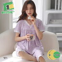 1650円OFFクーポン ルームウェア レディース ポケット付き 綿100% パジャマ 上下セット 半袖 短パンツ 寝巻き 部屋着 可愛い 秋 春 夏 上下2点...