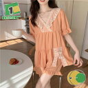 1000円OFFクーポン パジャマ 寝巻き グッズ レディース 綿 夏 春 トップス 半袖 上下 セット おもしろ 可愛い フリル レース おしゃれ ルームウェ...