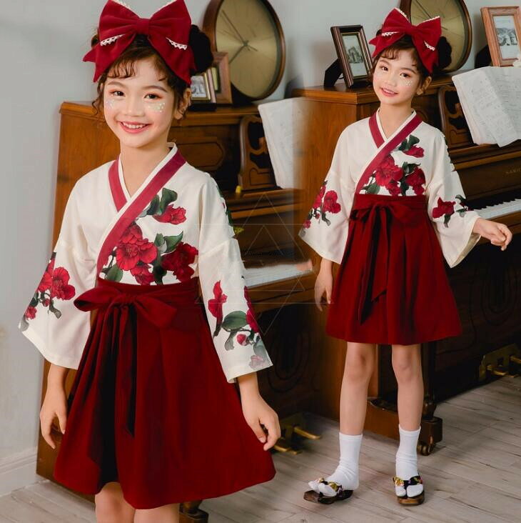 ハロウィン コスプレ 仮装 子供 和風 着物ドレス コスチューム プリント花柄 イベント衣装 ロリータ服 ワンピース 巻きスカート ベルト付き 学園祭 文化祭 舞台衣装 女の子 ダンス衣装 ロング丈 膝丈 a-s-k-10002785 a・s・k store サンプル画像2