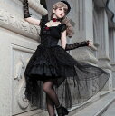 ゴスロリ 暗黒風 ロリータワンピース ロング丈 燕尾服 ゴシック ロリータ服 背中大きいリボン レースアップ ハロウィン コスプレ衣裳 暗黒 鬼花嫁 ゴースト ...