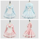 ロリータワンピース 長袖 メイド服 可愛い ロリータ服 ティアードドレス 長袖メイド服 レディース ハロウィン コスプレ衣装 リボン付き 大きいサイズ メイド服...