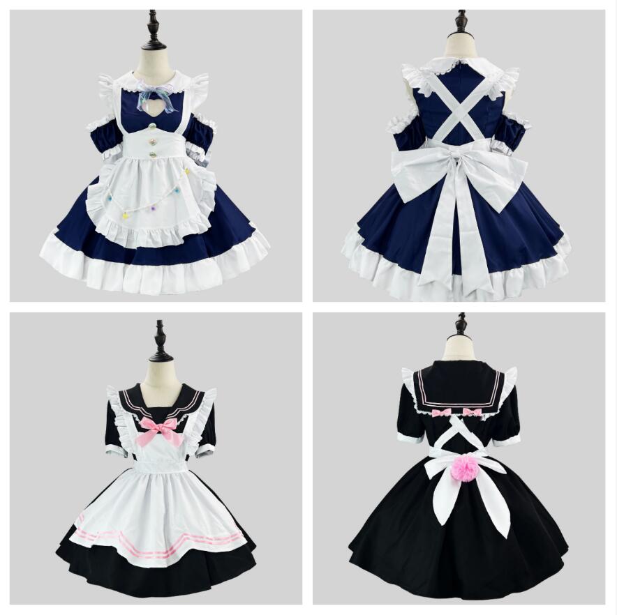 メード服 膝丈 メイドワンピース レディース ハロウィン コスプレ衣装 半袖メイド服 背中大きいリボン Lolita 学園祭 文化祭 喫茶店 コスチューム イベ...