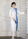 チャイナドレス ロング丈 細身ドレス スリット入り グラデーション 配色 チャイナドレス スリム チャイナ服 漢元素ドレス 改良版漢服 発表会 謝恩会 花嫁 中華風ドレス 中華服コスプレ衣装