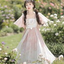 漢服 古風 ドレス レディース 改良版漢服 コスプレ衣装 漢風 お嬢様 フレア袖 半袖ドレス 刺繍付き 可愛い 中華風ドレス 古典ダンス衣装 学園祭 文化祭 イ...