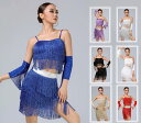 大人 ラテン ダンス衣装 3点セット ラテンダンス 演出服 フリンジ付き へそ出し キャミソール フリンジスカート ゴーゴーダンス DS 女性 大人 ダンス衣装 伸縮性あり フリー