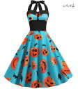 レディースワンピース 夏 ドレス ハロウィン衣装 Halloween　party dress 膝丈ドレス キャミソール コスプレ 大きい裾ドレス ハロウィン元素 細身ドレス S-XXL 7色 3