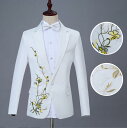メンズスーツセット 中山装 舞台スーツ 刺繍花柄 男性 合唱スーツ 舞台演出服 ジャケット+パンツ 2点セット 歌手 カラオケ 魔術師 ステージ スーツ ホワイト S-4XL(4)