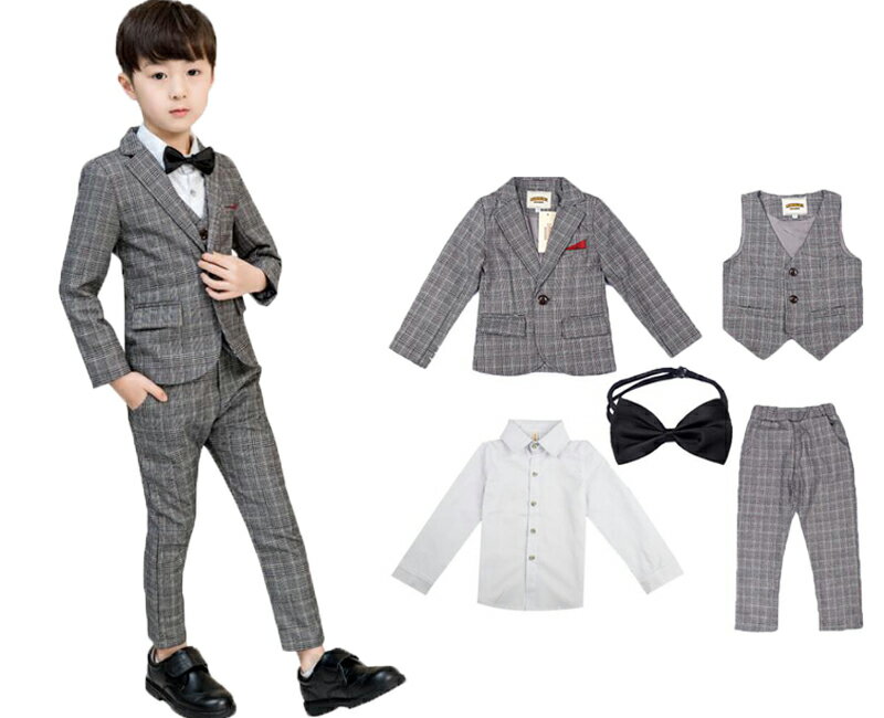 キッズ用紳士服 男の子 スーツ チェック柄 子供フォーマル衣装 子ども スーツ パーティー 結婚式 ブライダル 紳士服 礼服 ピアノ 発表会 入学式 卒業式 学...