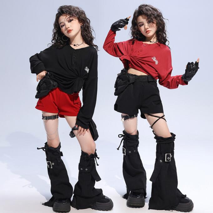 女の子 ジャズダンス 衣装 かっこいい 演出服 女の子 チアダンス 演出服 長袖Tシャツ 半ズボン ダンス衣装 jazz hiphop locking popping 個性 ステージ衣装 ダンス 演出服