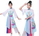 子供 ダンス衣装 女の子 チャイナ風 演出服 子供服 中華風ステージ衣装 古典ダンス衣装 傘ダンス 扇子ダンス ダンスウェア 子ども 学園祭 文化祭 イベント 刺繍花柄 茶道衣装 書道衣装 シフォン 110-160(4)