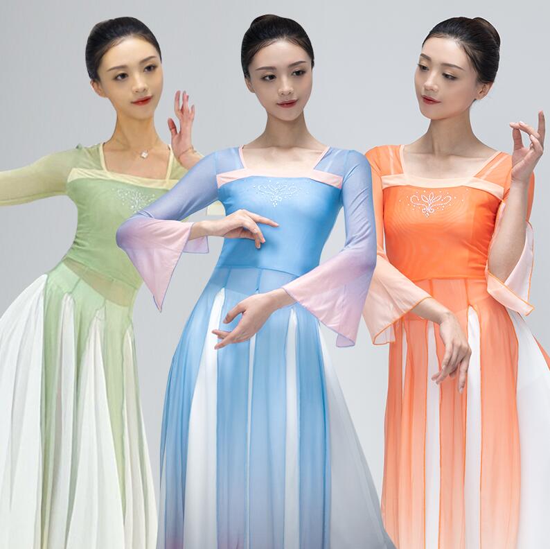 中国民族風ダンス衣装 大人 子供 古典ダンス チャイナドレス エスニック 演出服 チュール チャイナ服 フレア袖 グラデーション ワイドパンツ ガウチョ スカー...