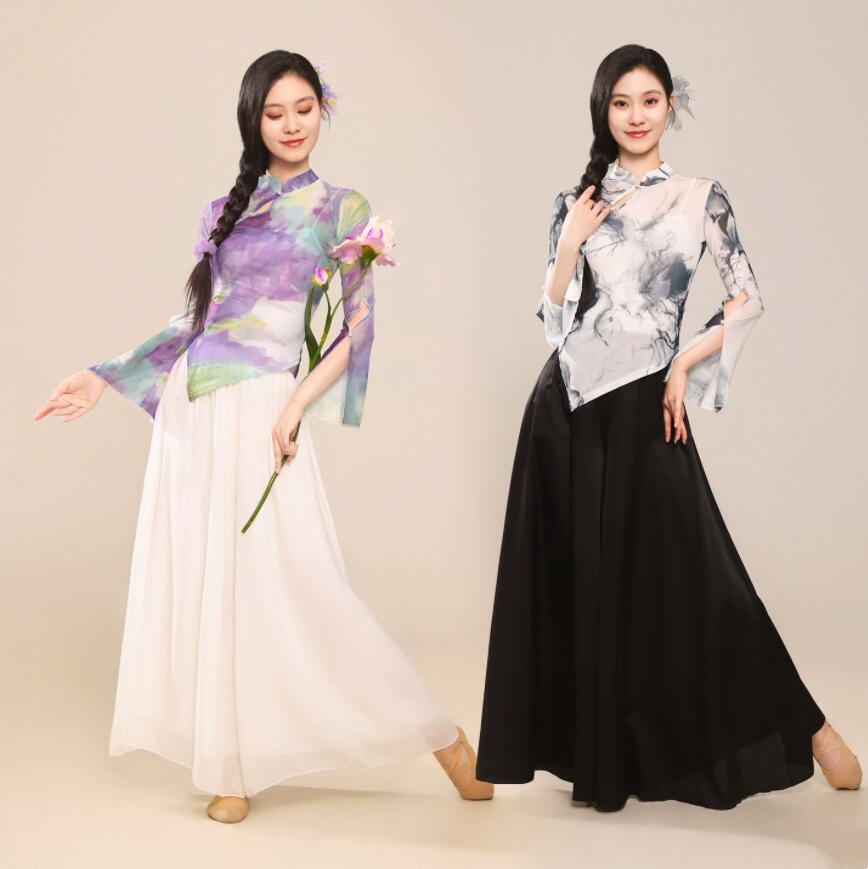 レディース 中華風ダンス衣装 3点セット 古典ダンス 演出服 チュール チャイナ服 ひらひら ガウチョ パンツ スカーパン 古代 コスプレ衣装 美人服 学園祭 文化祭 イベント 撮影衣装