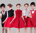 キッズダンス衣装 子供服 学園制服 合唱団体服 男女お揃い 舞台演出服 女の子 レースワンピース 男の子 スーツセット ベスト シャツ ワンピース 学園祭 文化祭 イベント 七五三 大きいサイズ(4)
