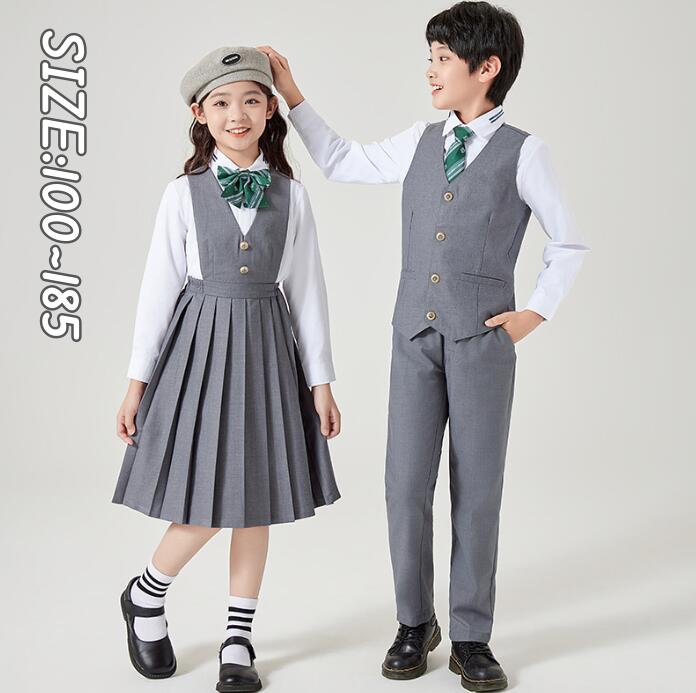 学園風 子供服 幼稚園～高校生 学園制服 男女お揃い 制服 発表会 演出服 女の子 サロペットワンピース 男の子 ベストスーツ 子供服 春秋 長袖制服 入学式 卒業式 合唱団服 研修旅行 団服