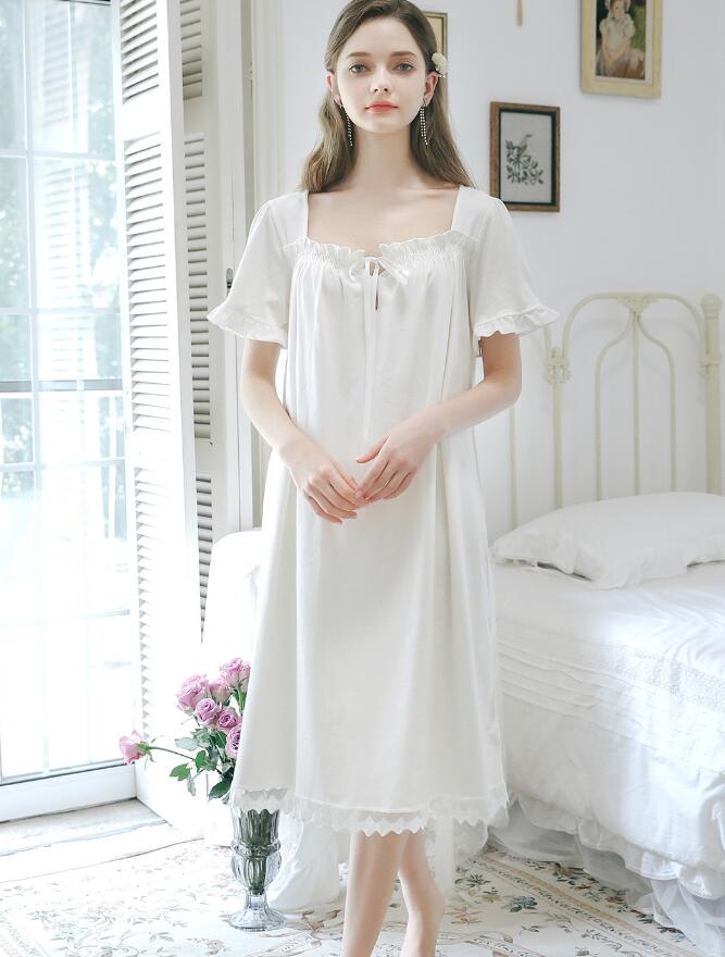 ルームウェア レディース ナイトウェア 半袖ワンピース ロング丈 ネグリジェ 姫系ワンピ プリンセスワ..