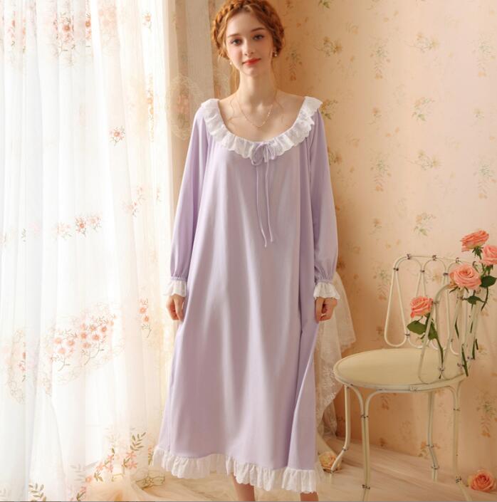 長袖 ネグリジェ ロング丈 お姫様 ドレス コットン ネグリジェ 綿 宮廷 プリンセス風 ルームウェア 綿 ..