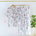 レディース コットンパジャマ 春夏秋 半袖 ルームウェア トップス+半ズボン+長ズボン 3点セット 可愛い 花柄 パジャマ ガーゼ 部屋着 綿パジャマ 5色