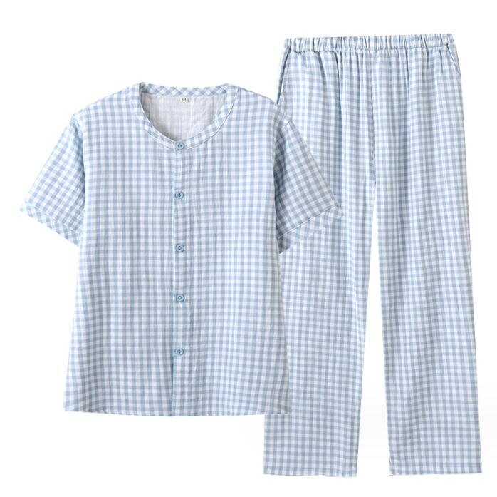 メンズパジャマ 夏 半袖 ルームウェア チェック柄 パジャマ 綿100％ パジャマ コットンパジャマ 男性 部屋着 ガーゼ 寝巻き ナイトウェア 上下セット 薄手 肌に優しい メンズルームウェア
