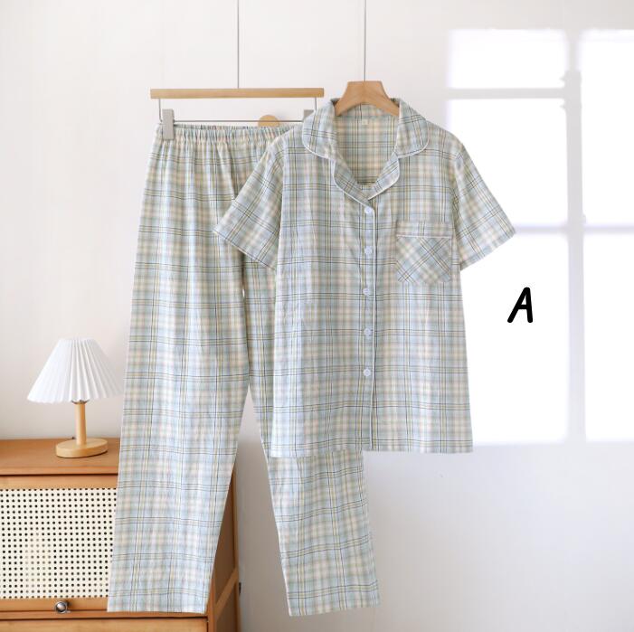 ペアルック パジャマ 夏 半袖パジャマ 綿100％ カップル ルームウェア コットンパジャマ ルームウェア 夏 部屋着 チェック柄 レディースパジャマ メンズパジャマ 半袖＋長ズボン 部屋着
