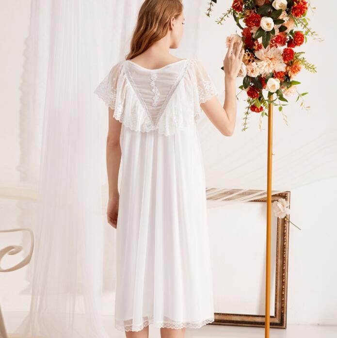 ネグリジェ レディース 夏 ルームウェア レース プリンセス風 部屋着 可愛い セクシー ネグリジェ お姫系 ルームウェア レーススカラップ ロング丈 ネグリジェ ホワイト
