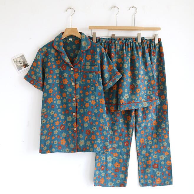 Cotton - レディースパジャマ 3点セット 綿100％ ルームウェア 春夏秋 パジャマ コットンパジャマ 可愛い 花柄 半袖部屋着 半ズボン 長ズボン 前開き 寝間着 ジャカード花柄 部屋着