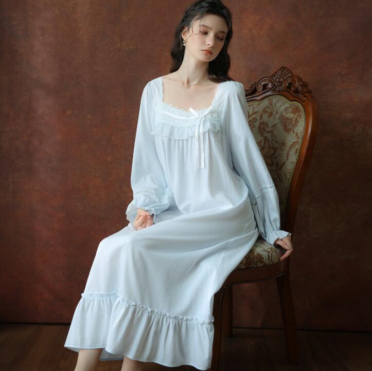 長袖 ネグリジェ ロング丈 お姫様 ドレス コットン ネグリジェ 綿 宮廷 プリンセス風 ルームウェア 春..