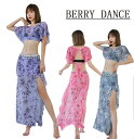 ベリーダンス 衣装 上下セット へそ出し フレア袖トップス バックレス 花柄スカート ハイスリット入り ベリーダンス 演出服 練功服 レッスン着 発表会 ベリー...