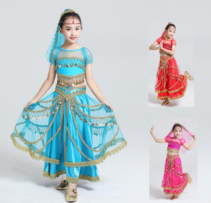 キッズ ベリー ダンス衣装 5点セット 女の子 ジャスミン コスプレ衣装 アラビアン 衣装 子供 ハロウィン パーティー ジャスミン姫 コスプレ衣装 ベリー コ...