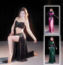 ベリー ダンス衣装 スパンコール付き ベリー 演出服 チュールトップス ロング丈スカート スリット入り 見せパン付き 舞台演出服 セットアップ レッスン着 練習...