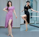 大人 ベリー ダンス衣装 ベリードレス ラテンドレス ラテン ダンス衣装 イレギュラー裾 スリット入り 演出服 チュール シースルー 半袖 細身ドレス 見せパン...
