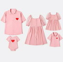 親子ペア 夏物 カップル衣装 家族お揃いウェア Tシャツ ワンピース パパ ママ 男の子 女の子 ベビー服 ピンクTシャツ ハート柄 親子 ペアルック ポロTシャツ 親子コーデ 夏服