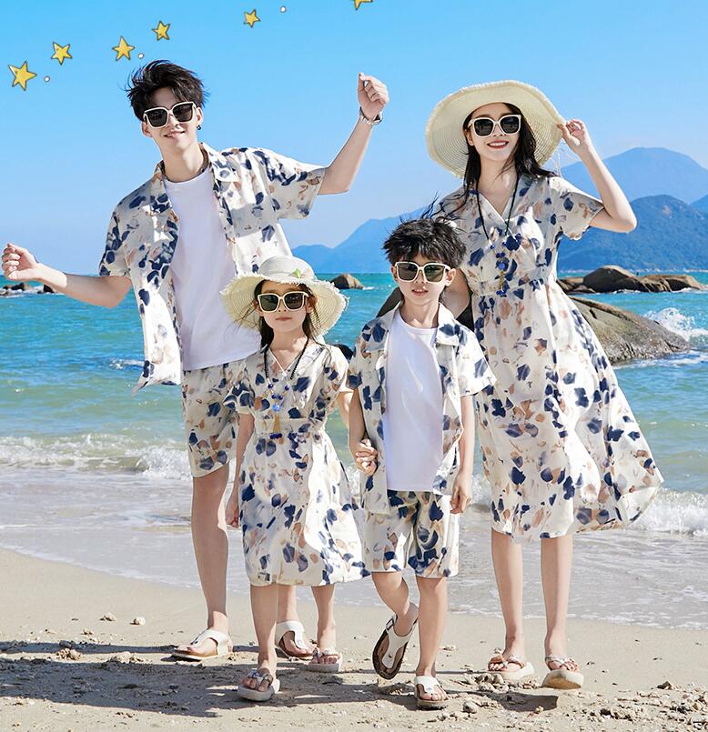 親子ペア 夏服 海旅行 衣装 アロハシャツ 花柄 半袖ドレス カップル プレゼント Tシャツ 半ズボン 親子コーデ アロハ シャツ ビーチドレス 家族お揃い衣装 新婚旅行 親子 ペアルック 家族活動