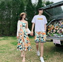 カップル 海旅行 衣装 ペアルック 夏服 アロハ 花柄衣装 半袖Tシャツ 半ズボン ロング丈 キャミソール 花柄 ビーチドレス 日よけ ボレロ 紫外線対策 羽織 海旅行 新婚旅行 撮影衣装 ペアルック 衣装