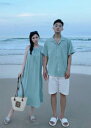 ペアルック 海旅行 衣装 カップル 夏服 無地 半袖シャツ 半ズボン ロング丈 キャミソール ビーチドレス 無地 海旅行 新婚旅行 撮影衣装 ペアルック プレゼント 衣装