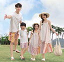 親子ペア 夏服 海旅行 衣装 ボヘミアン風 花柄 アロハシャツ ロング丈 キャミソール ドレス Tシャツ+半ズボン カップル 夏服 親子コーデ ハワイ旅行 沖縄旅行 新婚旅行 家族お揃い ペアルック プレゼント 夏物
