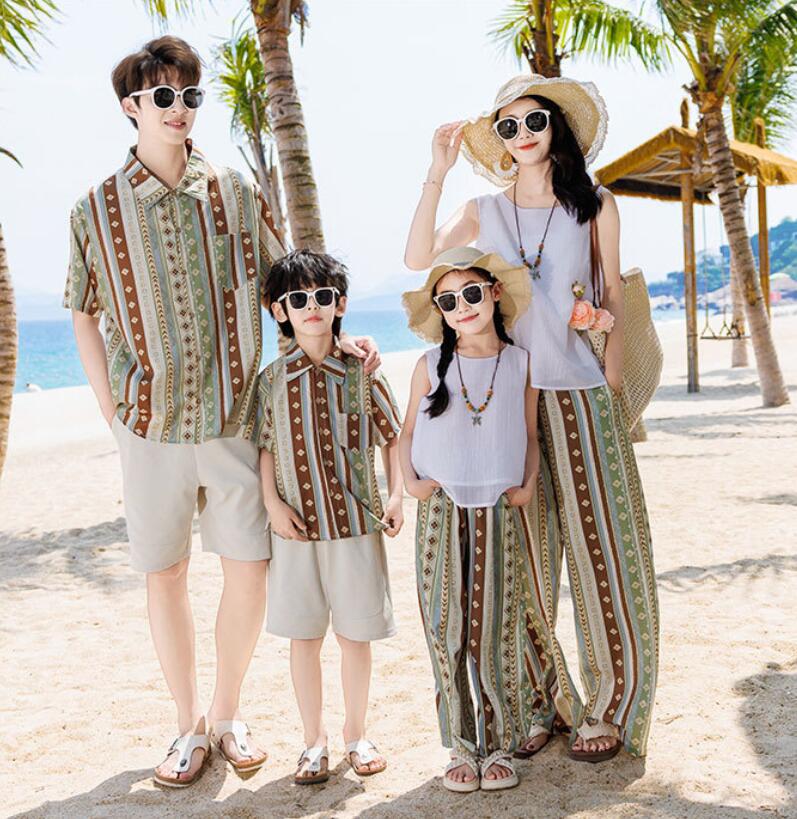 Rakuten - 親子ペア 夏服 ボヘミアン風 カップル衣装 ペアルック 親子コーデ 家族お揃い 撮影衣装 セットアップ 家族衣装 海旅行衣装 おしゃれ 家族活動衣装 プレゼント パパ ママ 息子 娘