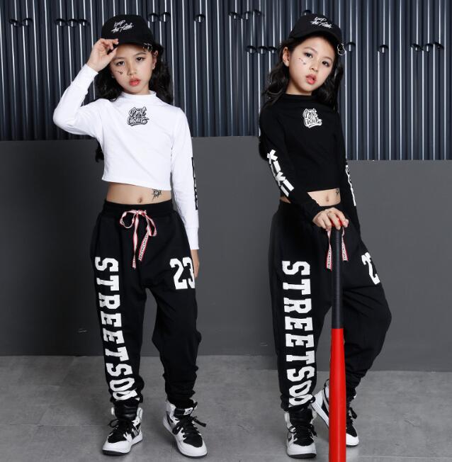 ダンス衣装 女の子 ジャズダンス ヒップホップダンス 衣装 上下2点セット 長袖tシャツ カーゴパンツ 舞台演出服 個性なプリント ステージ衣装 レッスンウェア 練習着 jazz 子供服 110-180
