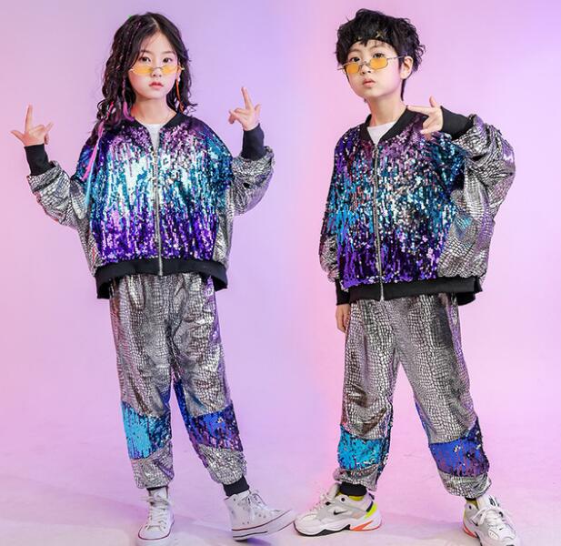 子供服 ダンス衣装 セットアップ ジャズダンス ヒップホップ スパンコール 舞台演出服 スパンコール コート サルエルパンツ グラデーション キラキラ ステージ...