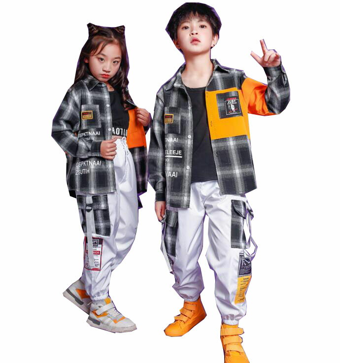 即納 チェック柄ダンス衣装 hiphop jazz 子供演出服 セットアップ ジャズ ヒップホップ 演出服 男女兼用演出服 チャック柄シャツ サルエルパンツ 大...