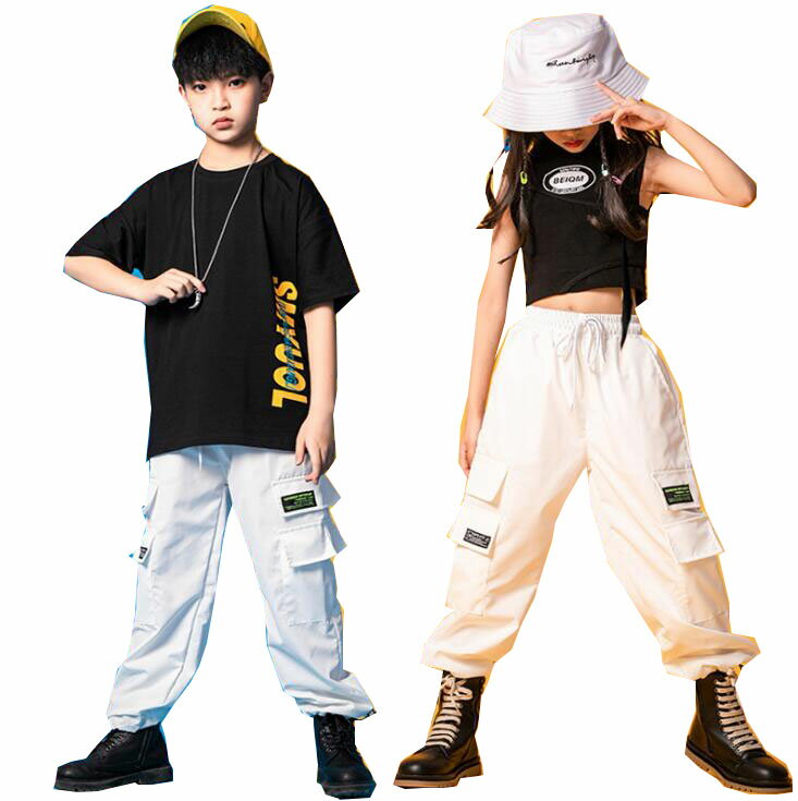 ダンス 衣装 キッズ ダンス衣装 ヒップホップ 女の子 男の子 セットアップ 2点セット 半袖Tシャツ カーゴパンツ ジュニア かっこいい ダンスウェア パンツ 子供 カジュアル 競技 練習着