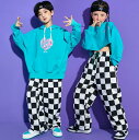 キッズダンス衣裳 男女お揃い 演出服 ジャズ ヒップホップ チアガール ダンス衣装 長袖パーカー 長袖Tシャツ チェック柄 チノパン カーゴパンツ hiphop jazz 体育祭 発表会 個性 かっこいい