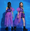 女の子ダンス衣装 スパンコール ジャズダンス hiphop jazz チアガール 演出服 片肩掛け スパンコールパンツ チュールスカート 取り外し可 着方2wa...