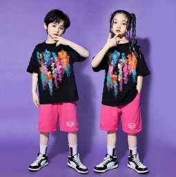 キッズダンス衣装 Tシャツ＋半ズボン hiphop jazz poping locking K-POP 子供 男女お揃い ステージ衣装 チアガール ステージ衣裳 個性 ダンス衣裳 子供 夏服 学校活動団服 イベント 衣裳