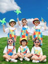 キッズ サロペット 2点セット 子ども チアダンス 衣装 子供服 夏服 応援服 チアガール ダンス衣装 男女お揃い 可愛い 虹色 サロペット 合唱 団体服 運動会 体育祭 入学式 卒業式 園服 カラフル 園服