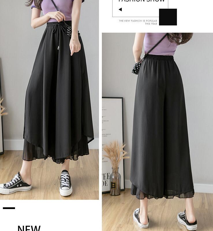 ガウチョパンツ　レディース　シフォン　ワイドパンツ　長ズボン　ガウチョ　シフ...